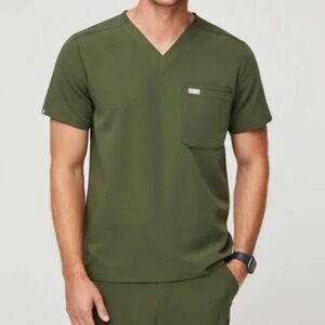 FIGS Men’s Leon Three-Pocket Scrub Top™ Olive Green XL Scrubs Hospital Dr Nurse